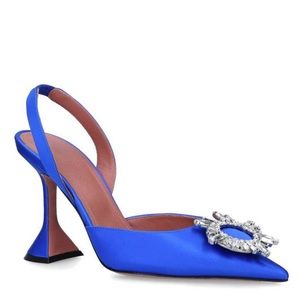 Amina Muaddi Begum Blue Satin Slingback Pumps